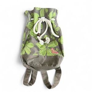 Y2K Roxy Beach Bag Backpack Canvas Cinch Green Surfer Tropical
